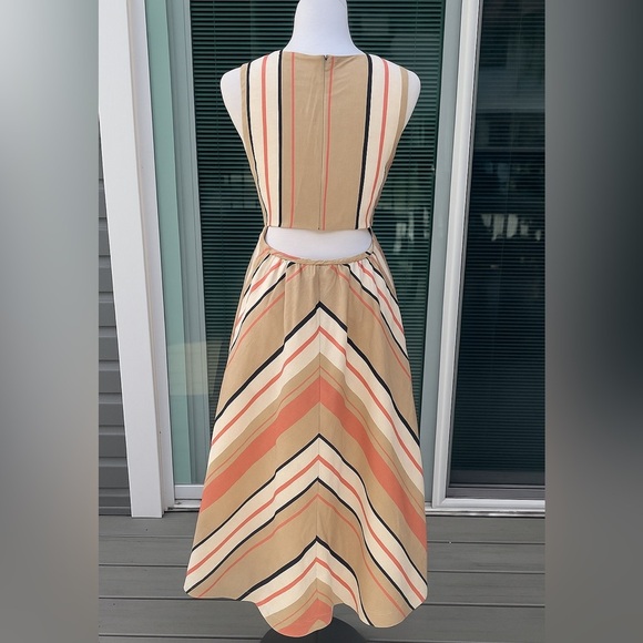 Banana Republic Women's Multicolored Striped Linen Cutout Midi Dress Size 8P - Picture 10 of 10